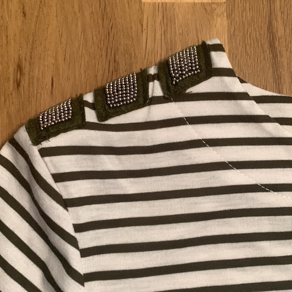 Cha cha vente Green/White Striped Crewneck 3/4 Length Sleeve Blouse Women’s S - Picture 5 of 8